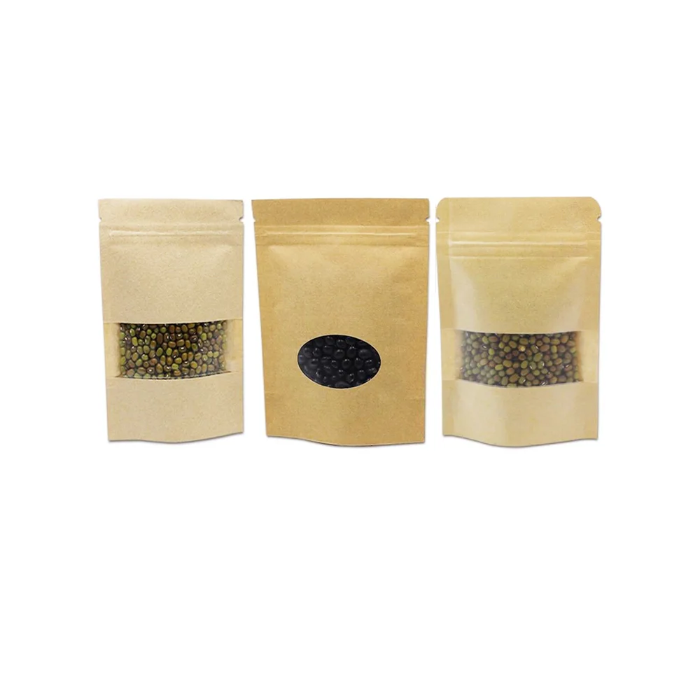 

Stand Up Brown Kraft Food Bread Packaging Paper Bag With Custom Clear Window
