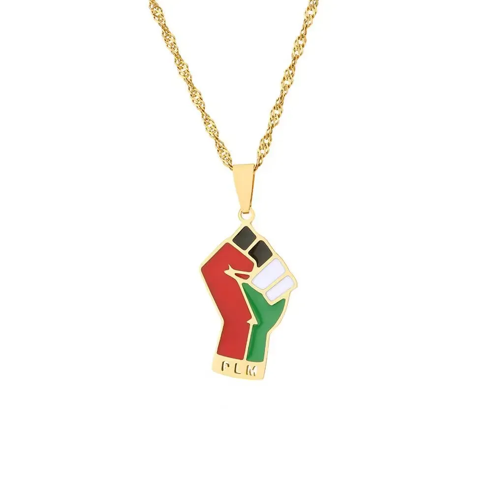 

Custom Made Sliver Plated Palestine Country Flag Map Necklace