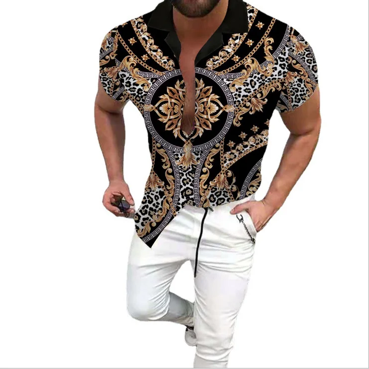 

2021 Men Short Sleeve Floral Print Summer Single-Breasted Shirts