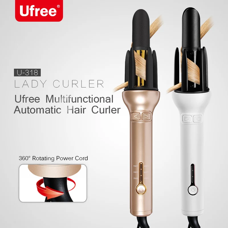 

New Design Intelligent Mcu Temps Control Auto Double Ptc Heats Up Rapidly Cordless Curl Iron Automatic Hair Curlers Rollers, Gold/ white