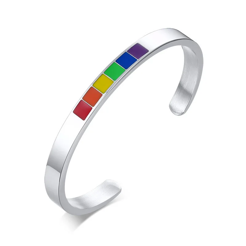 

Trendy Rainbow LGBT Cuff Bracelet Stainless Steel Rainbow Enamel Gay Lesbian Pride Bracelets Friendship Jewelry, Picture shows