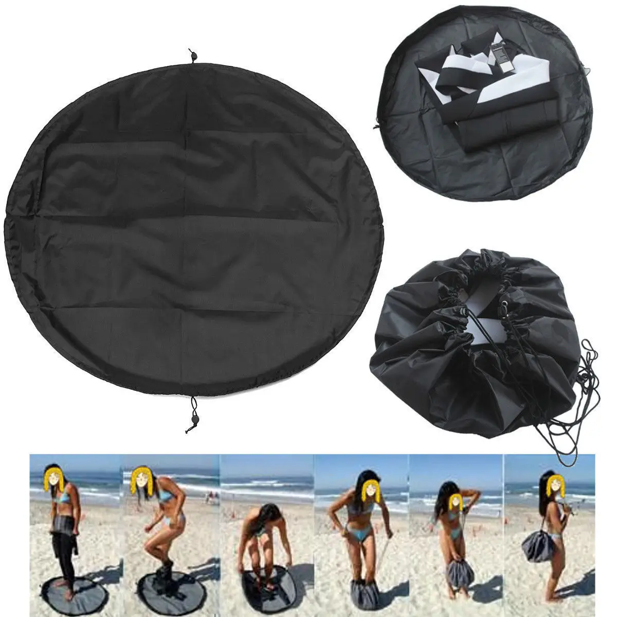 

Wetsuit Changing Mat Waterproof Dry Bag Beach Storage Bag with Drawstring for Surfers Watersports Swimming, Black