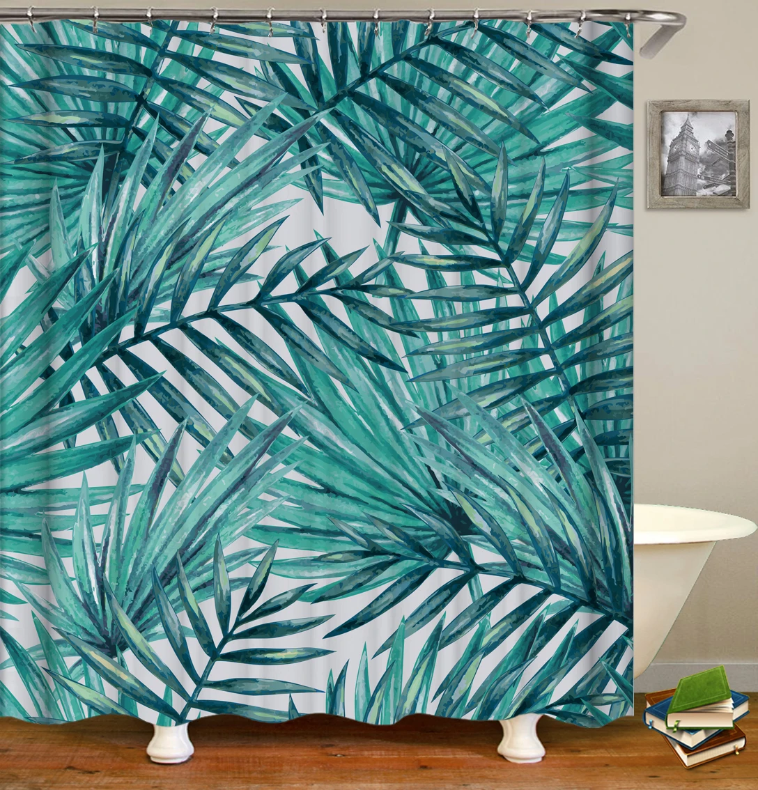 

Drop shipping, cross-border printing shower curtain, factory direct tropical leaf bathroom shower curtain/, Customized color