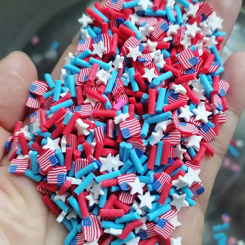1kg DIY Slime Sprinkles Rectangle Shaped American Flag Star Mix Polymer Clay Sprinkles Slices