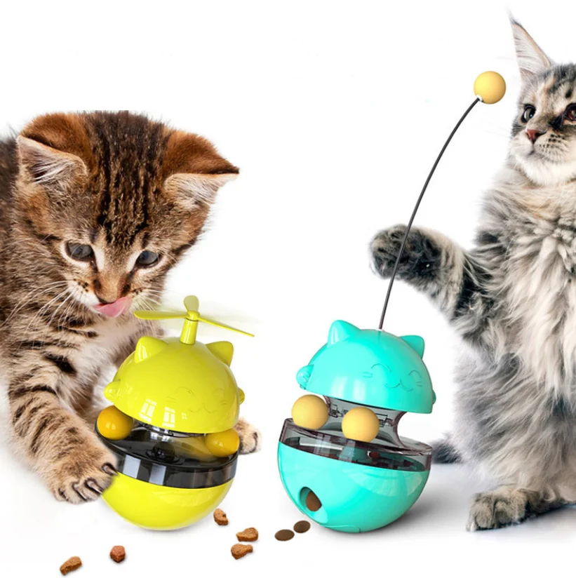 

Amazon Hot Sale Pet Cat Toys Tumbler Ball Stick Turntable Toys For Cats With Leak Food Function