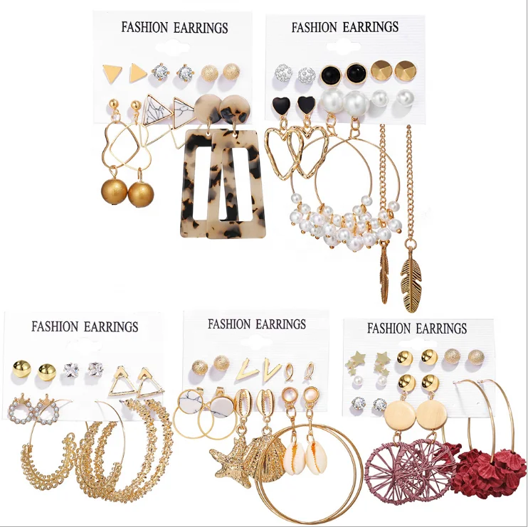 

2020 Hot Selling 6 Pcs/set Pearl Shell Bohemia Drop Earring Set Dream Catcher Flower Stud Earrings for Women