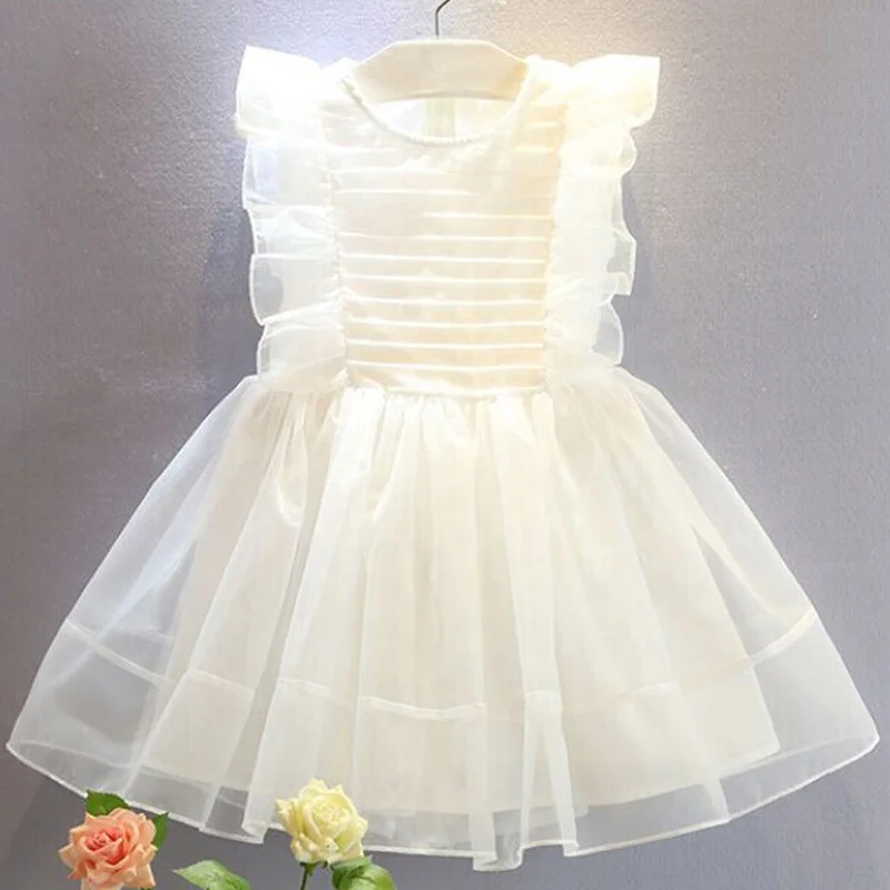 

B52045A Korean children clothes sweet little girls lovely flounced dress, White