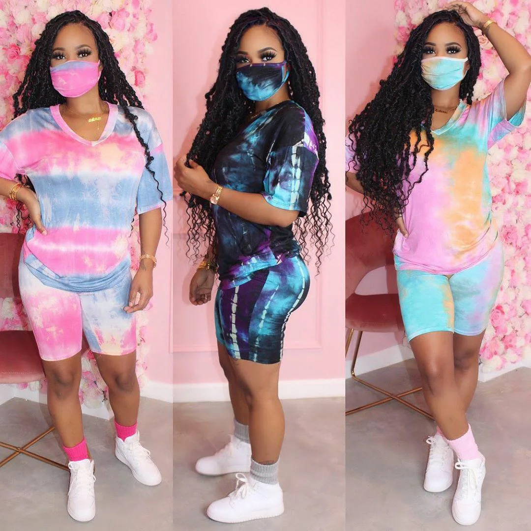 

New Arrival Casual Fashion Plus Size Tie Dye Pants Short Set 2 Piece For Women Clothing, Customized tie dye pants set