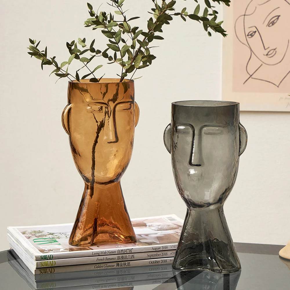 

Nordic dining table decoration transparent surface flower arrangement container face glass vase