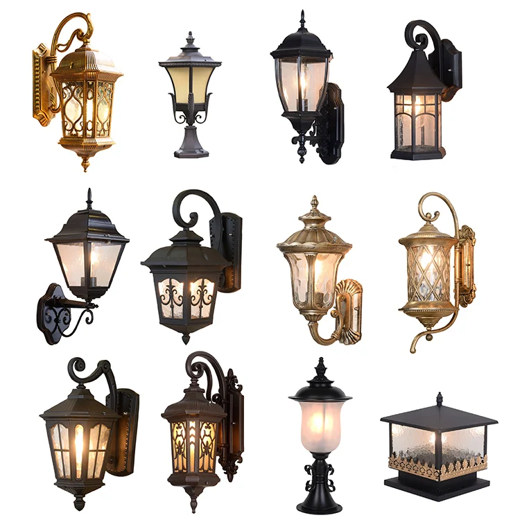 Best price antique style vintage decorative lighting for garden wall fixture glass aluminum outdoor post top light
