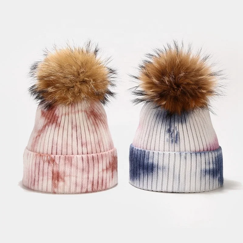 

Wholesale New Fashion Women Men Winter Warm Knitted Hat Colorful Tie Dye Print Wool Windproof Knitted Hat