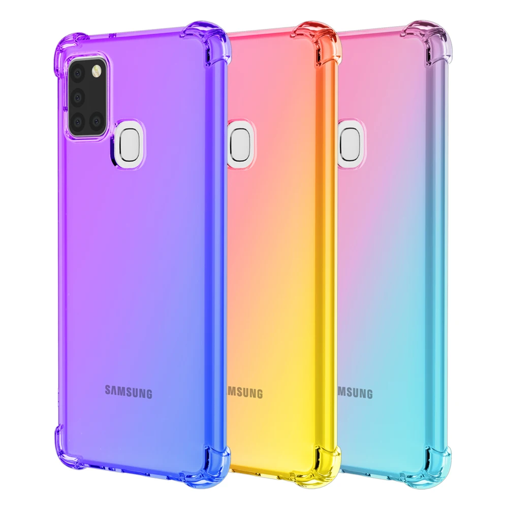 

Hot For Samsung Galaxy A21S Phone Case Shockproof Slim Grip Soft TPU Gradient Color Clear Back Cover Coque For Samsung A21S, 6 colors