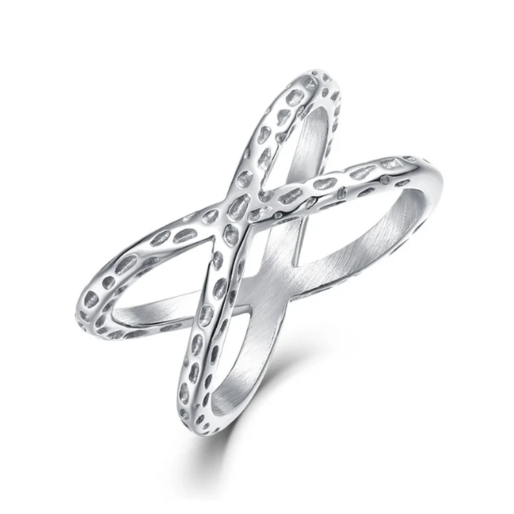 

Trendy Stainless Steel Custom Casting Double Cross Ring for Women Jewelry