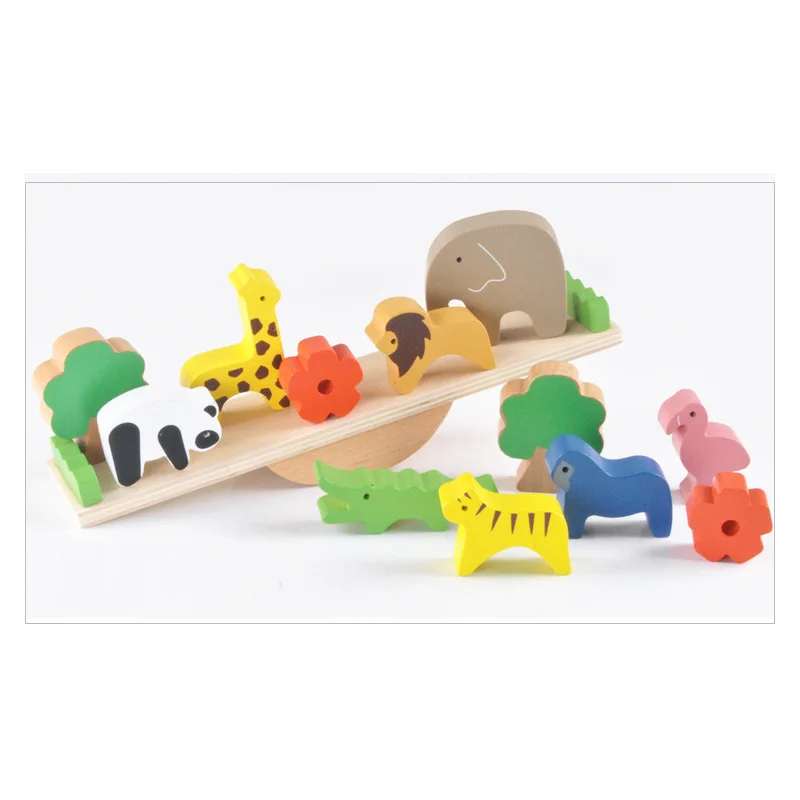 

Wooden Education Animal Building Block Game Children's Zoo Seesaw Stacked High Early Education Puzzle Early Balance Beam Toy