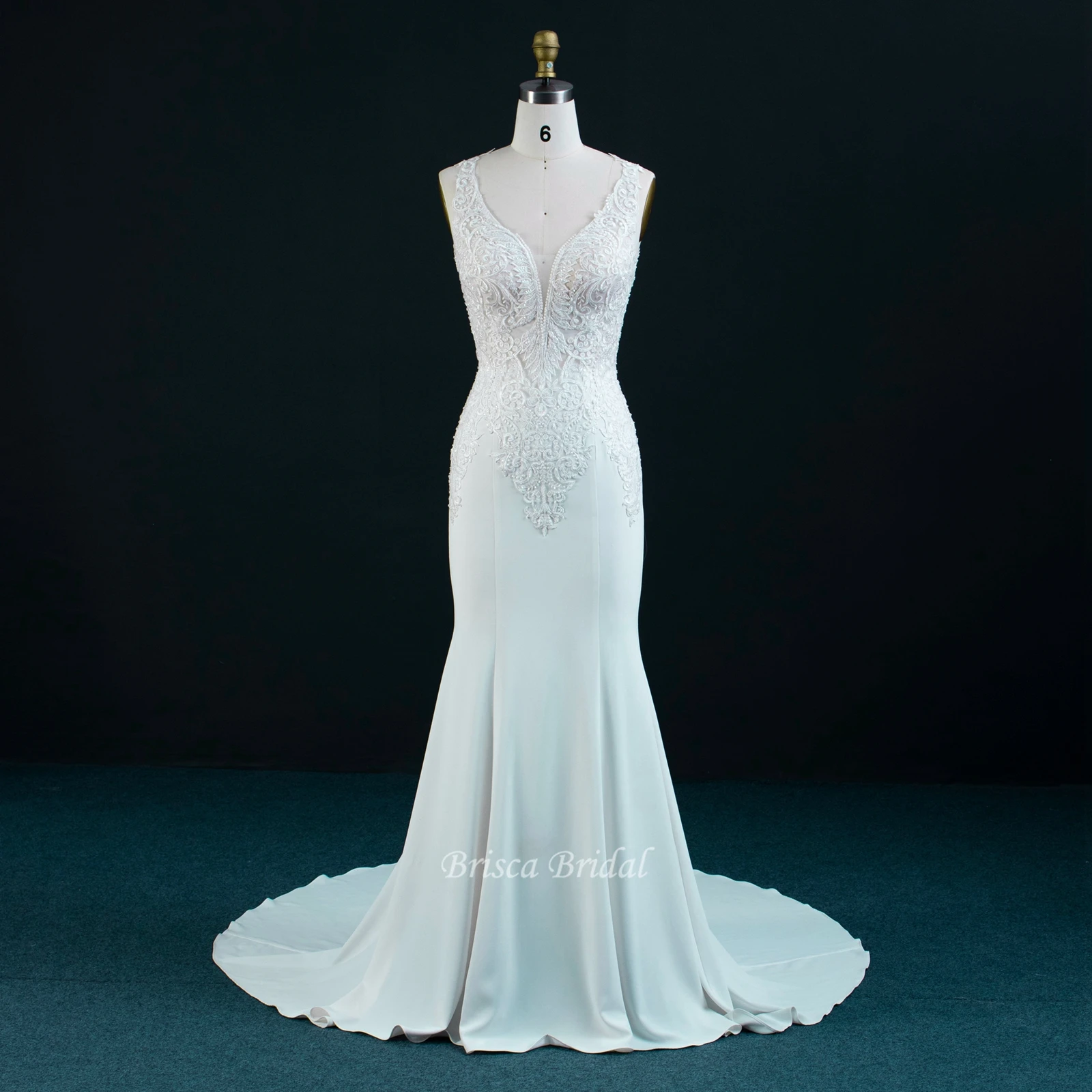 

2022 Ivory Vestido de novia Fashion Off-Shoulder Mermaid Crepe Bridal Dress Women Sexy Custom White Bride Gown OEM Wedding Dress