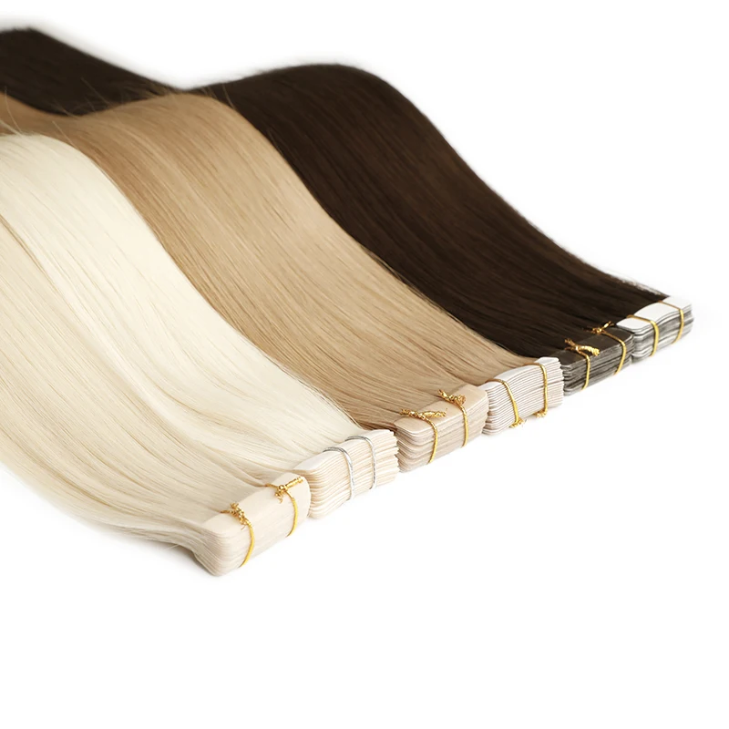

20% OFF Large Stock Quality Double Drawn Remy Tape In Hair Extensions 100% Russian Invisible Skin Weft Tape In Hair Extensions, Any color 34 different colors;can customized