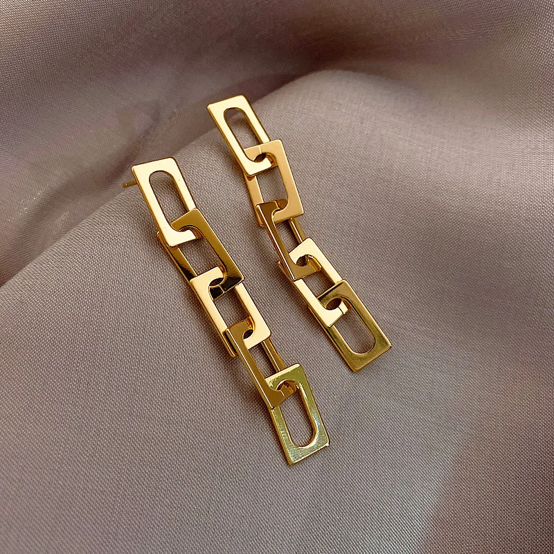 

Personality Simple Glossy Long Chain Gold Earrings For Women, As pic shown