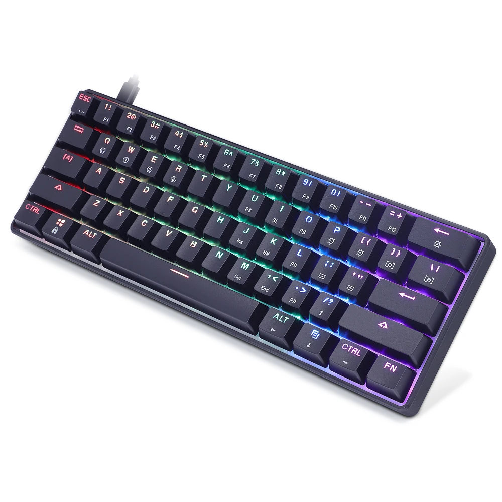 

Gk61 best selling SK61 Gateron optical switch wired ABS 61keys ergonomic RGB backlit 60% mechanical keyboard, Black/ white