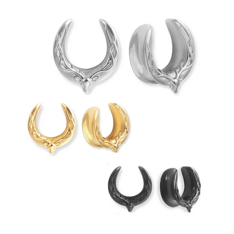 

316L Stainless Steel Deer Ear Plugs Expander Ear Gauges Weights Flesh Tunnel Piercing Body Jewelry Ohrengewichte, Silver, gold, black