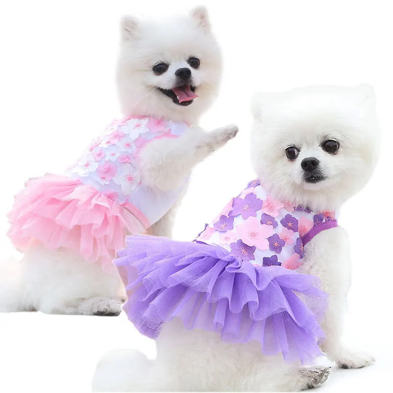 

Dog Dress Cute Flower Wedding Princess Dress for Small Medium Dogs Girl and Cats Pink Violet Pet Apparel Clothes, 4 colors