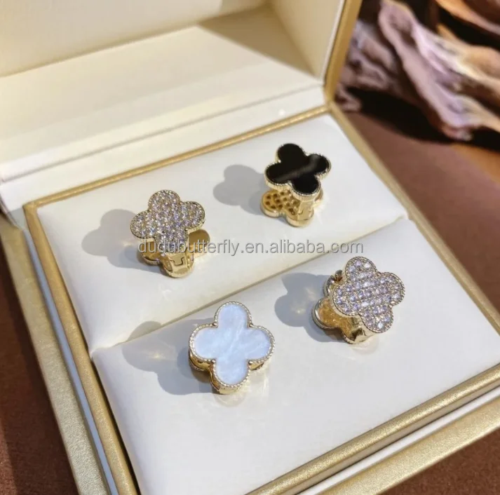 

High quality 18k gold plated statement clover stud earrings women luxury classic four leaf clover earrings 2021