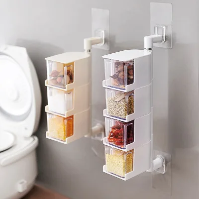 

Spice box kitchen nail-free wall-mounted rotatable seasoning box multi-layer drawer type seasoning box