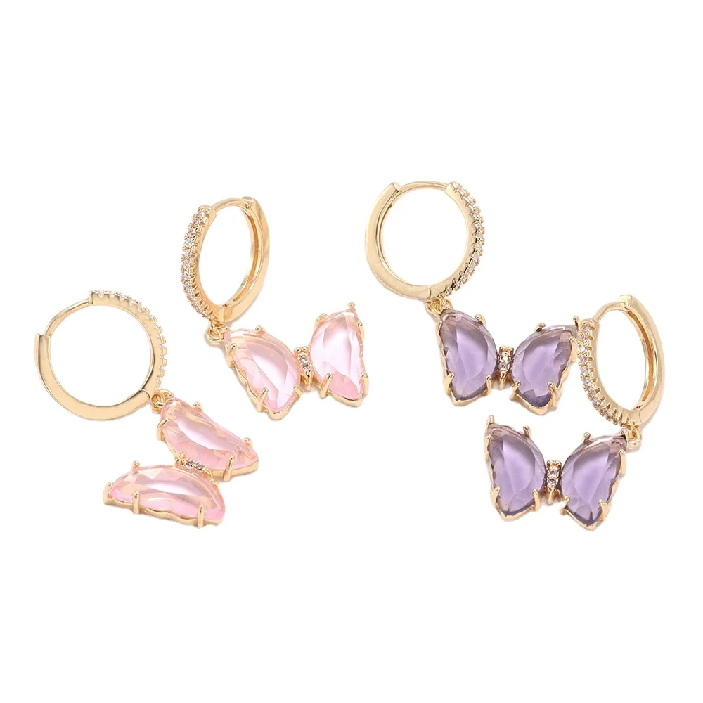 

2020 New Trendy Butterfly Huggies Hoop Earrings Glass Butterfly Earrings, Gold, rose gold, silver
