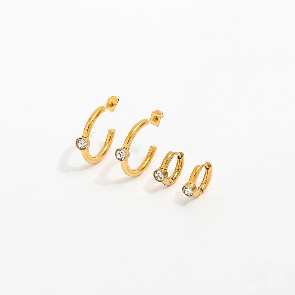 

JOOLIM High End Simple 18K pvd Gold Plated Single Round Zirconia C Stainless Steel Hoop Earring Women Fashion Jewelry