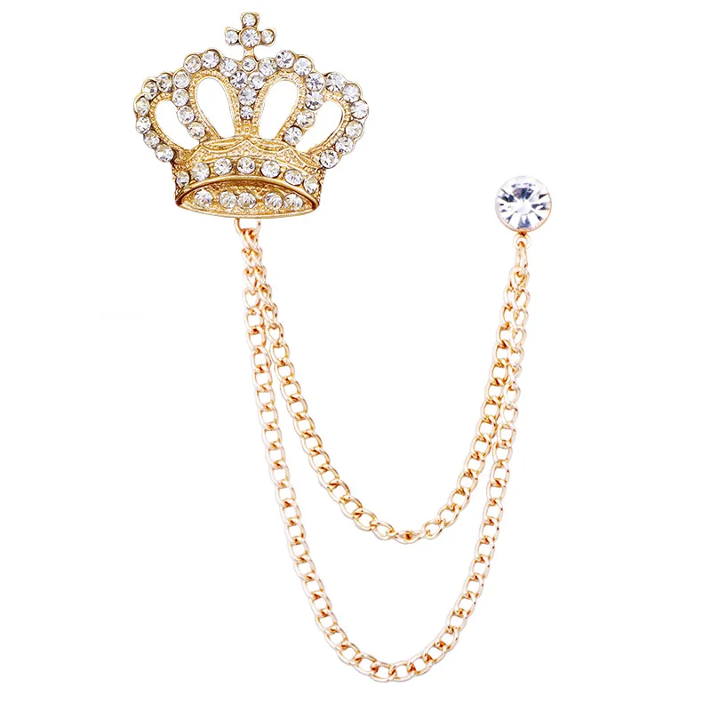 

Unisex Navy Style Crown Rhinestone Brooch Pins Suit Accessories