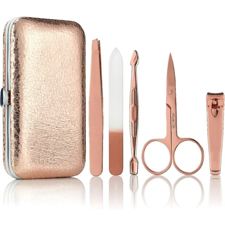 

Rose Gold Nail Tools Private Label Manicure set De Nail Manucure Set Manicure Pedicure Set Luxury Leather Case travelling Kit, Optional
