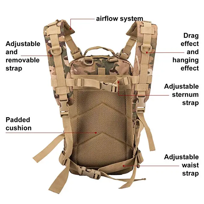 
BSCI factory direct sale custom unisex hunting trekking running military tactical backpack 
