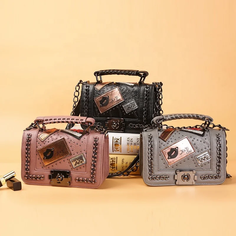 

custom brand lady crossbody bag leather tote bag vintage badge handbag tide women bag handbag