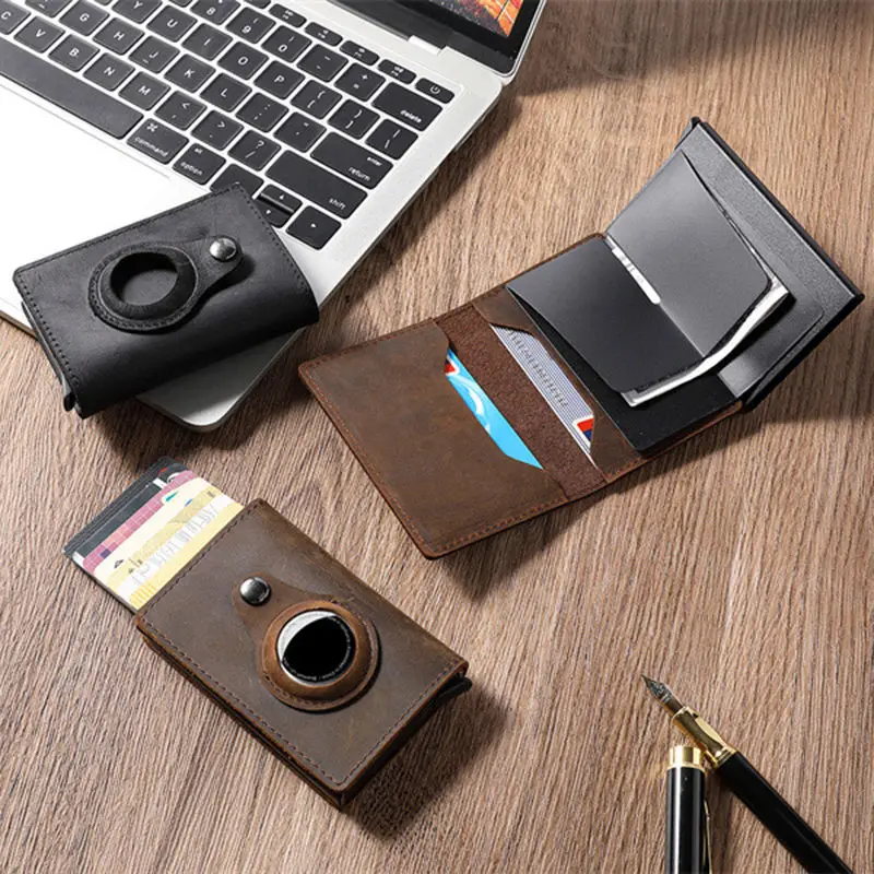 

2022 Newest Leather Wallet with Airtag, RFID Blocking Automatic Pop-up Real Leather Wallet with Airtag Case, wallet holder, Customized color