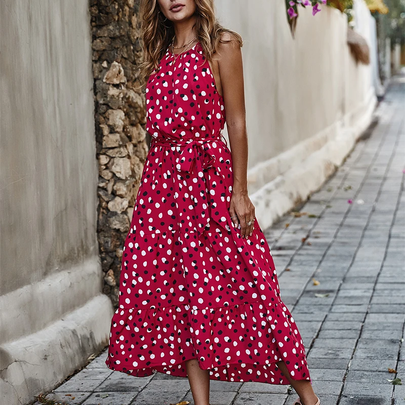 

New Design wholesale sexy long maxi dresses with dots printed