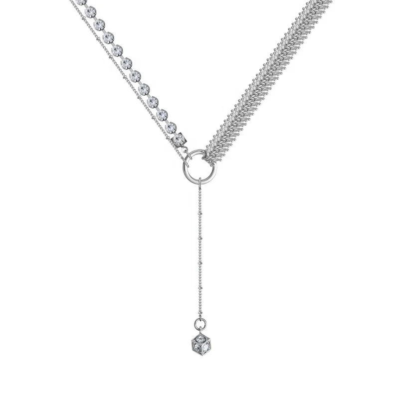 

Fashion Long Chain Stainless Steel Necklace With Open Circle Lariat Bar Pendant Necklaces For Girls