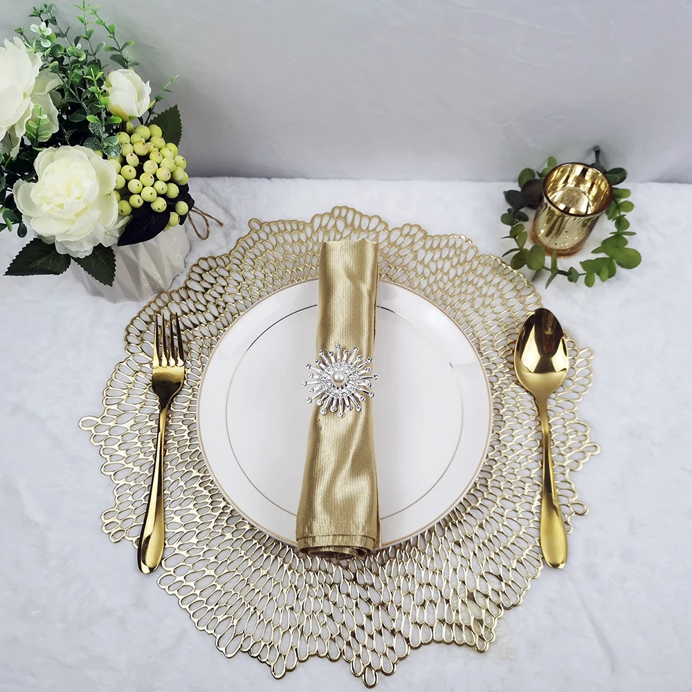 

luxurious gold round flower placemat wedding table decorative place mat, Gold / silver