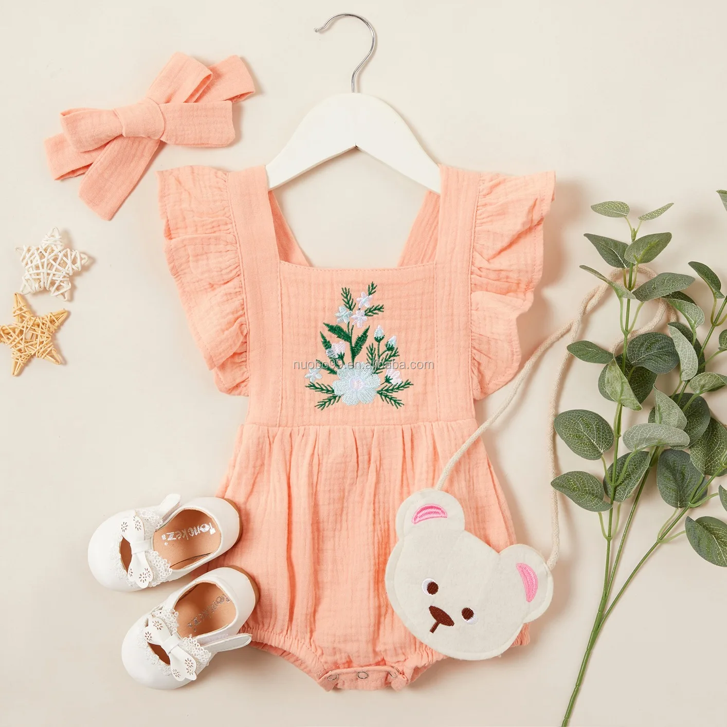 Newborn Baby Boys Gentle Clothing Set Printed Romper Top + Overalls