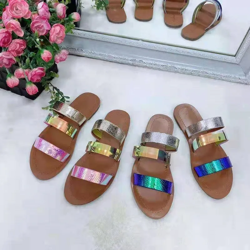 

Hot selling European and American ladies summer fashion sexy casual flat snakeskin beach sandals and slippers, As the picture show
