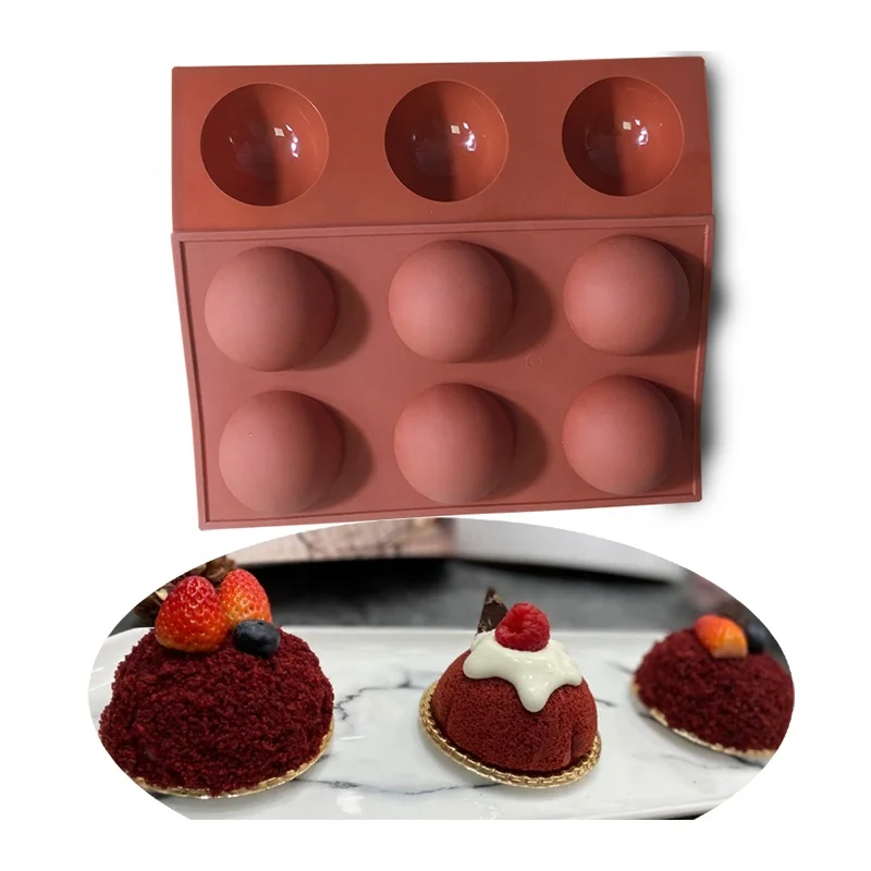 

Non-stick Muffin Pudding Chocolate Half Sphere Mould Dessert Baking Tray Moldes De Silicone Media Esferas, Red