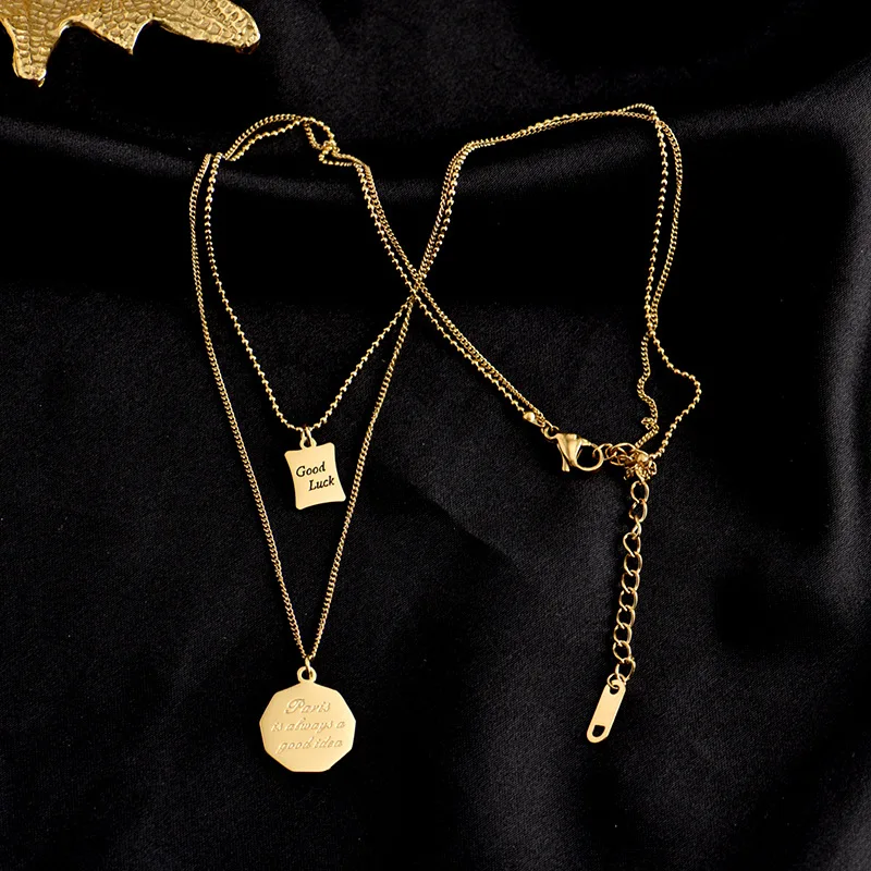 

Best selling gold long necklace with letter necklace double layered necklace