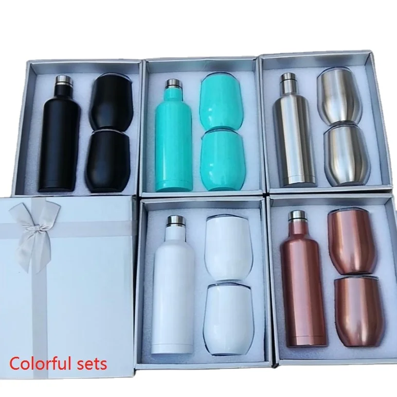 

Wholesale Christmas 3 piece stainless steel double walled insulated sublimation wine bottle and wine tumbler gift boxed set, Customized colors acceptable