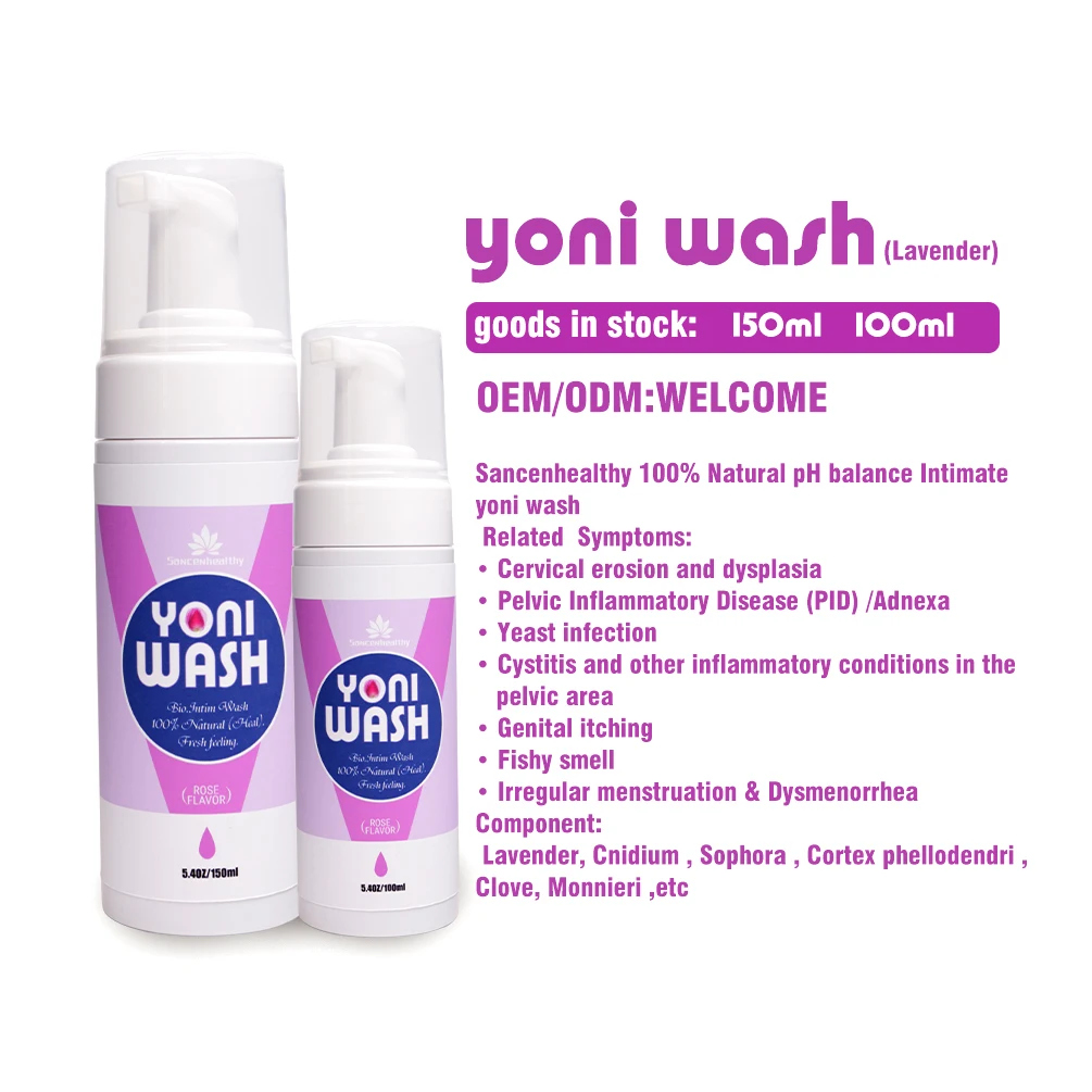 

Factory wholesale promo private label strong herb PH balance good effect cleaning 150ml rose smell vaginal foam yoni wash