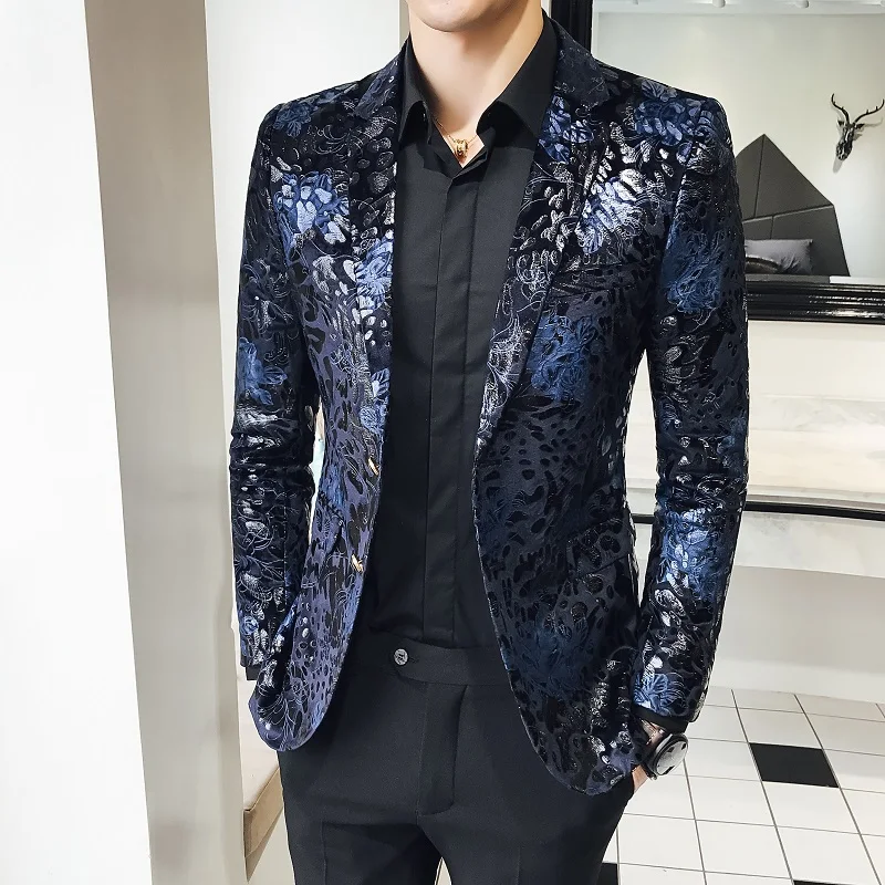 

Plus Size Men Blazer British Style Elegent Jacket Party Nightclub Business Casual Coat Singer Groom Suit Male Wild Outwear