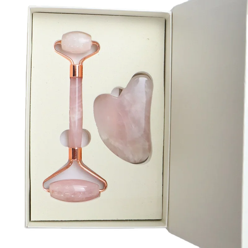 

Rose Quartz Guasha And Face Roller Crystal Ball Oil Bottle Sets, Pink