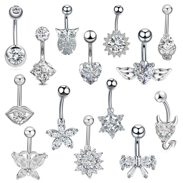 

Jachon unique zircon navel ring silver jewelry stainless steel Belly Button ring butterfly navel nail body piercing jewelry