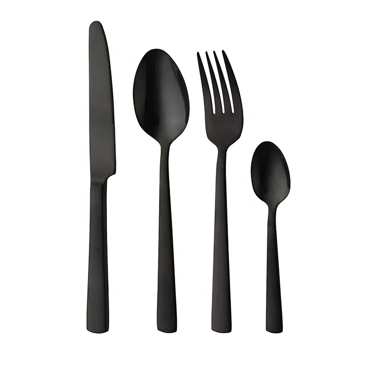 

Hotel Fancy Black Cutlery Color Pvd Titanium Black Silverware Set Stainless Steel, Pvd black color