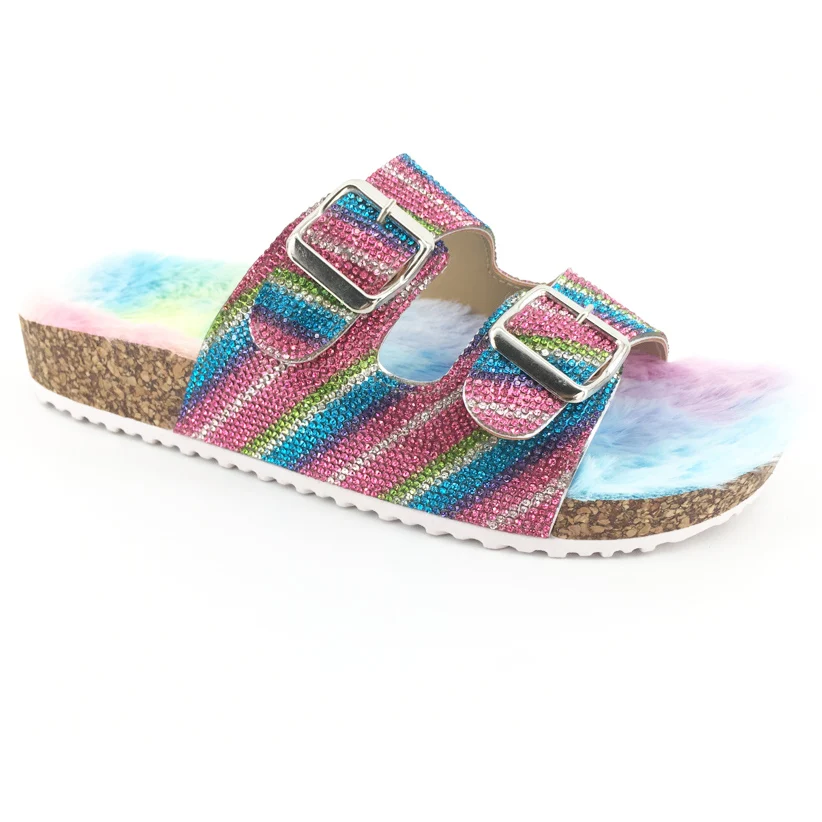 

2020 latest design indoor faux fur open toe Slides Slippers for girls and students