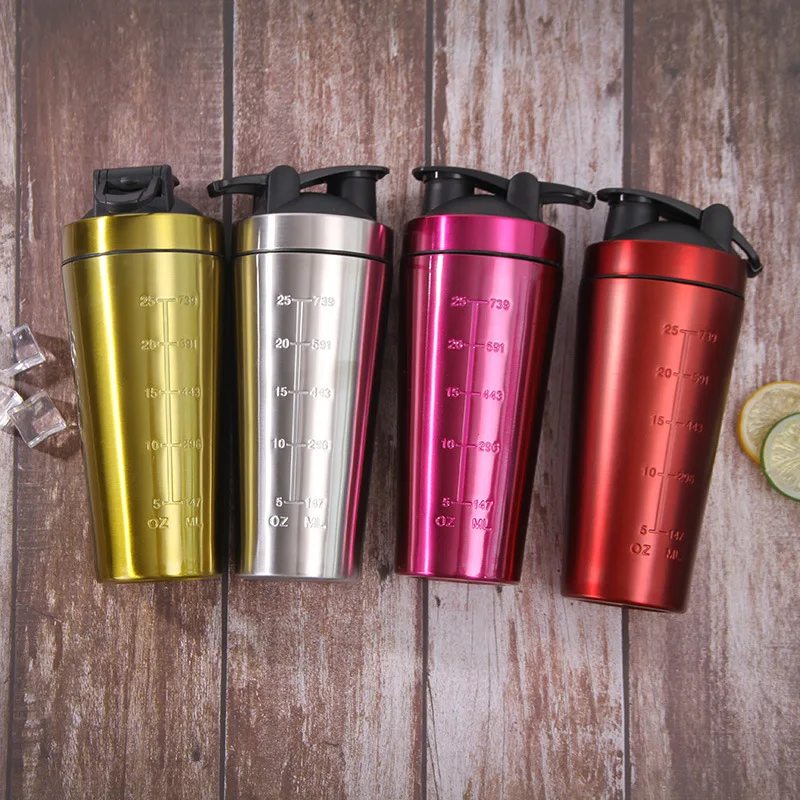 

Wholesale 25oz stainless steel sports bottles protein powder shaking metal shaker bottle, Customized