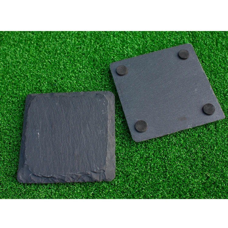 2020 New Packaging Black Slate Square Coaster in Bamboo Holder