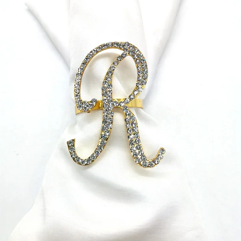 

Wholesale Gold Plated Letter R Rhinestone Holiday Napkin Ring Table Decoration